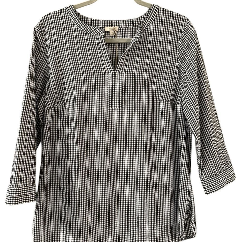 Talbots Black and White Gingham Blouse Size Medium